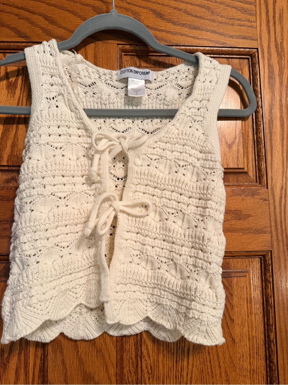 Cotton Emporium Ivory Crochet Tie-Front Tank